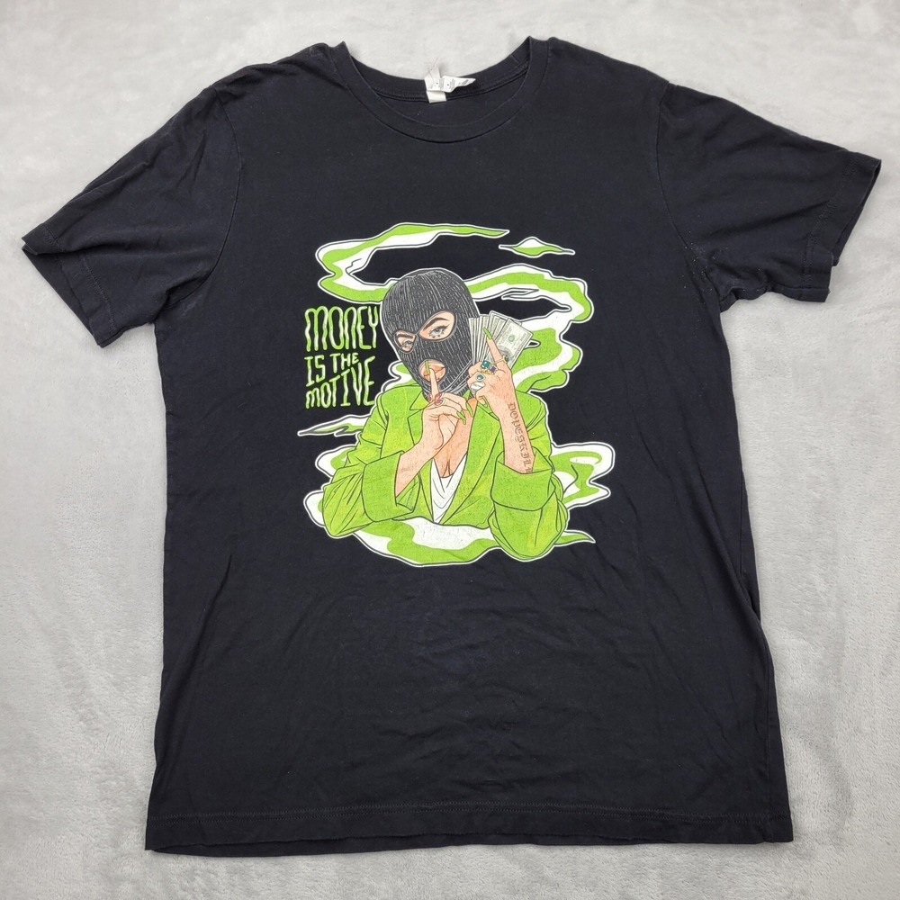Money Is The Motive Shirt Men Large Black Crewneck Vintage Ski Mask Adult‎